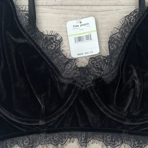Free People Velvet Black Lace Bustier Top - Picture 2 of 3